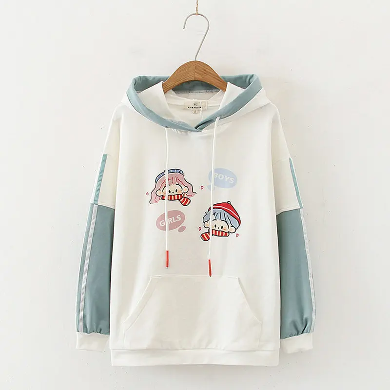 

YUPINCIAGA японская Милая Женская толстовка с капюшоном с мультяшным принтом 2020 Осенняя разноцветная Лоскутная Свободная Повседневная Толстов...