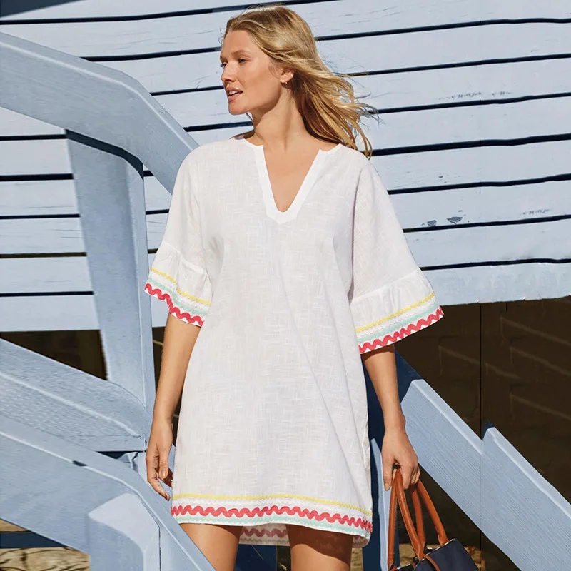 Европейский и американский стиль новый хлопковая пляжная юбка с множеством