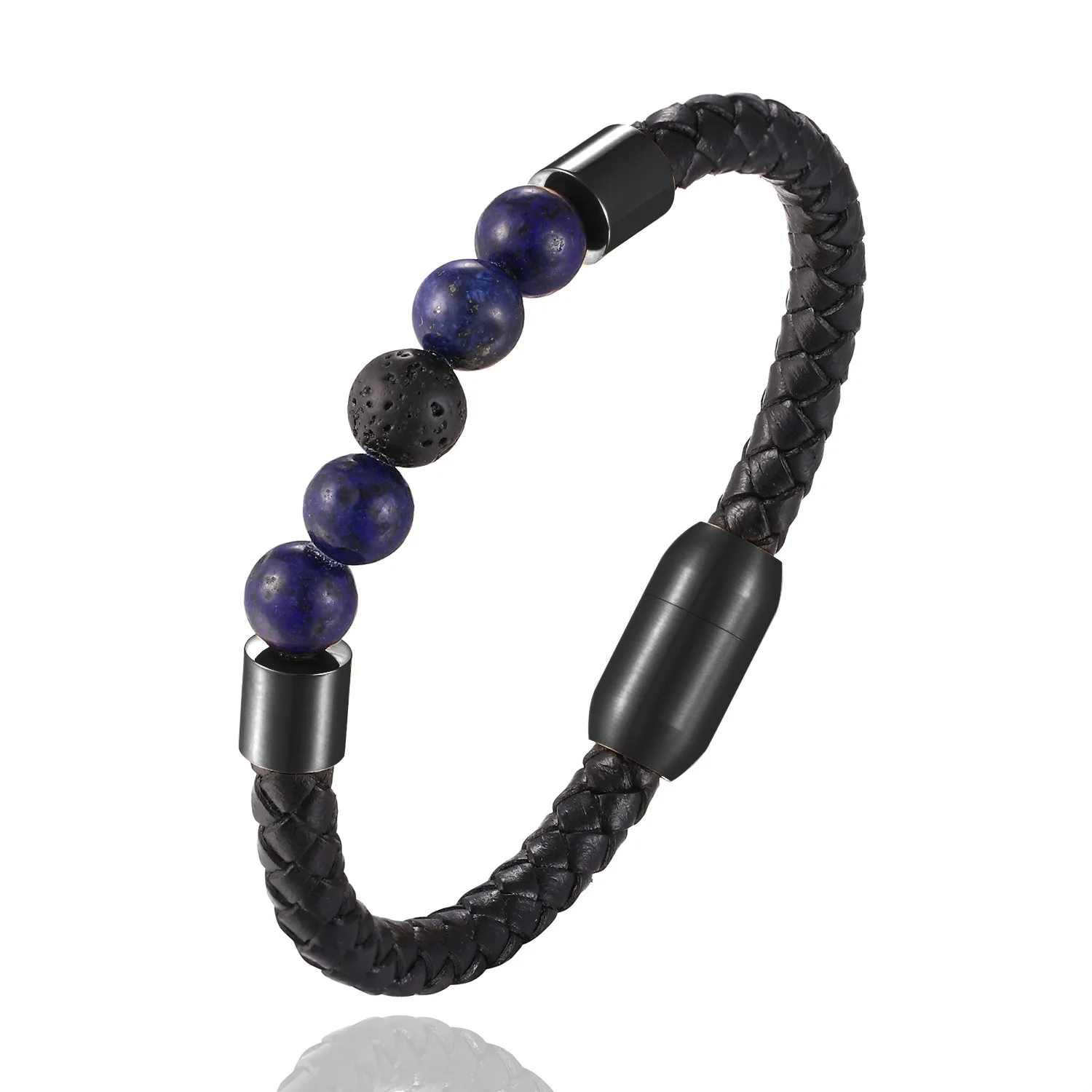 Лидер продаж кожаный браслет 2021DIY в стиле панк ручной работы 8 мм браслет из вулканического камня с магнитной застежкой из нержавеющей стали для мужчин