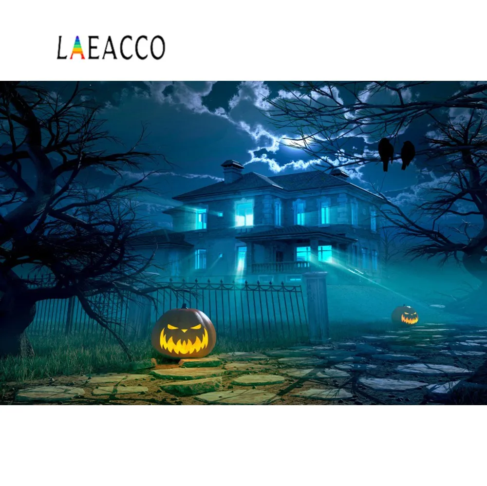 Laeacco Хэллоуин фоны фотография каменная стена ворота блестящая Звезда Луна