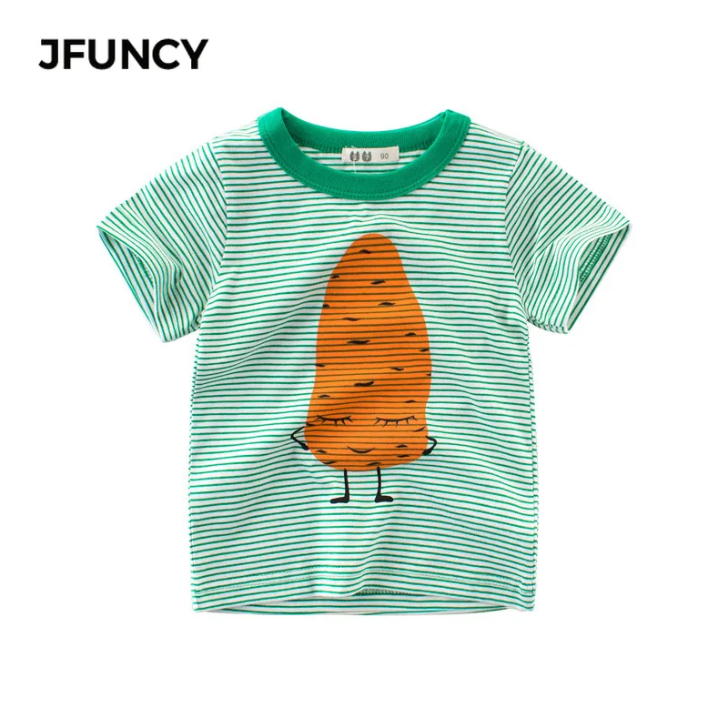 

JFUNCY Summer Cotton T-Shirt Boys Baby T-Shirt Plus Size Tops 2021 Green Stripes Carrot Short Sleeve T-Shirt Loose Boy Clothes