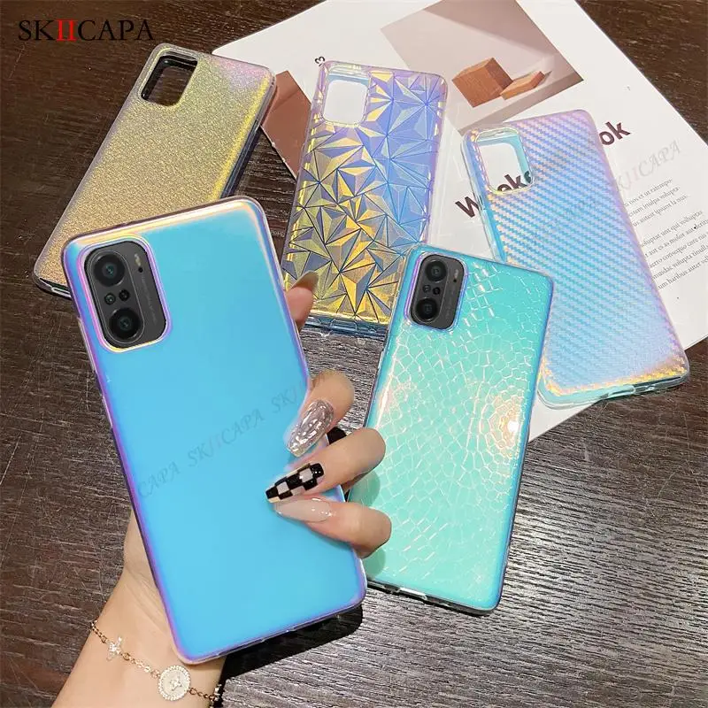 Gradient Laser Fish Scales Diamond Texture Phone Case For Redmi K40 Note 10 Pro 9T 5G Soft TPU Clear Phone Cover For POCO X3 M3