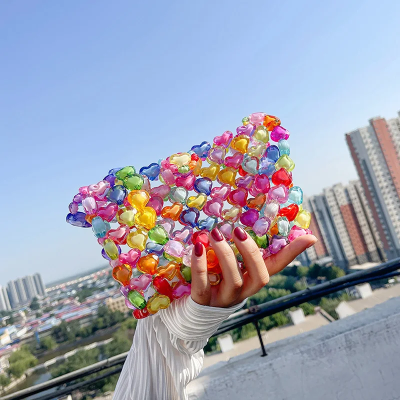 

Женская Радужная сумка ручной работы, Модный миниатюрный мессенджер с жемчугом, яркий саквояж на плечо, с надписью «Love Gift»