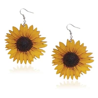 trim wood sunflower earrings for women 2021 fashion 3d heronsbill blooming natural wooden earrings jewelry wholesale