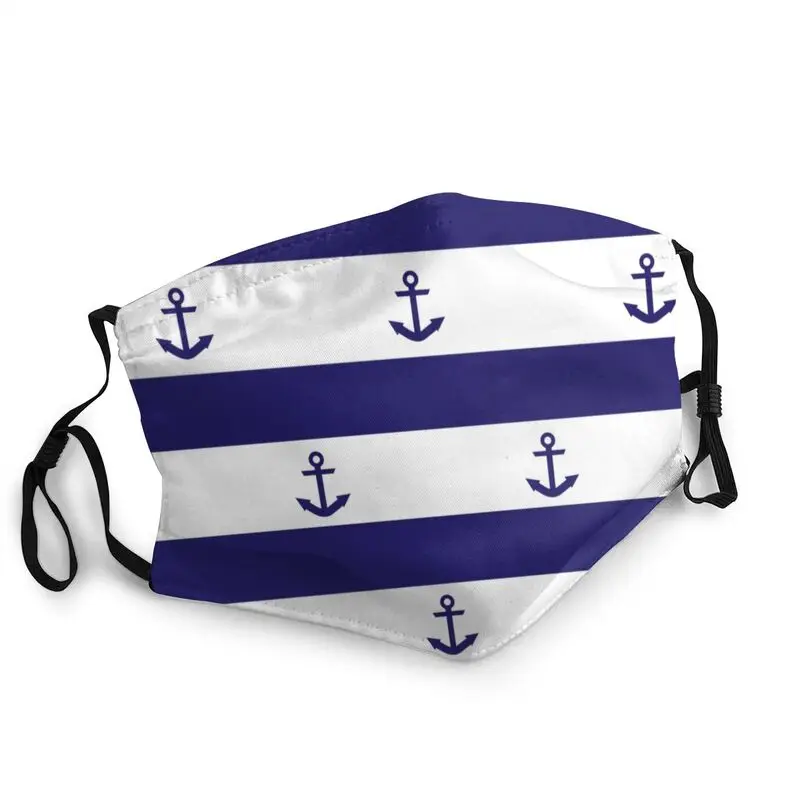 

Navy Blue Stripes And Anchors Mouth Face Mask Men Women Nautical Sailing Sailor Mask Dustproof Protection Respirator Muffle