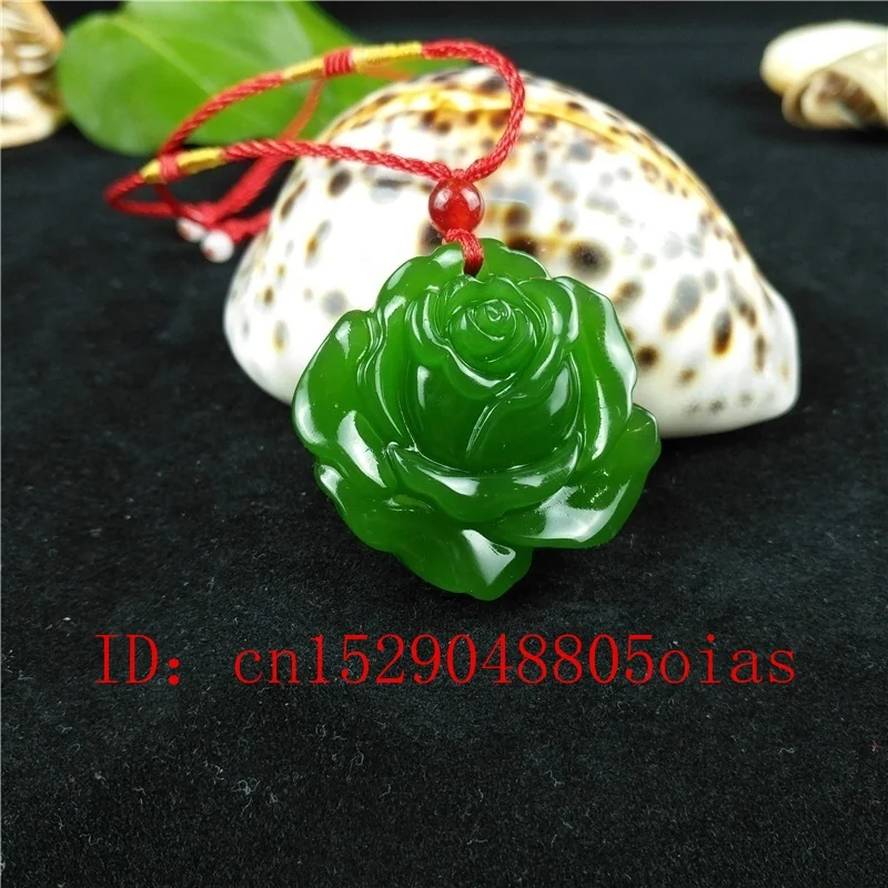 Подвеска с натуральным зеленым камнем и резным нефритом в виде Розы китайские