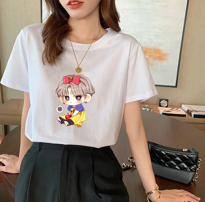 

Jungkook Kpop женские футболки с графическим принтом корейский идол милые футболки с мультяшным принтом кавайная СУГА J Hope повседневные женские т...