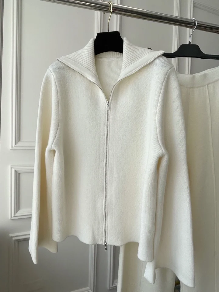 

100% кашемировый новый двухсторонний кардиган на молнии, свитер, мягкое кремово-белое пальто, водолазка с расклешенными рукавами, шикарные вы...