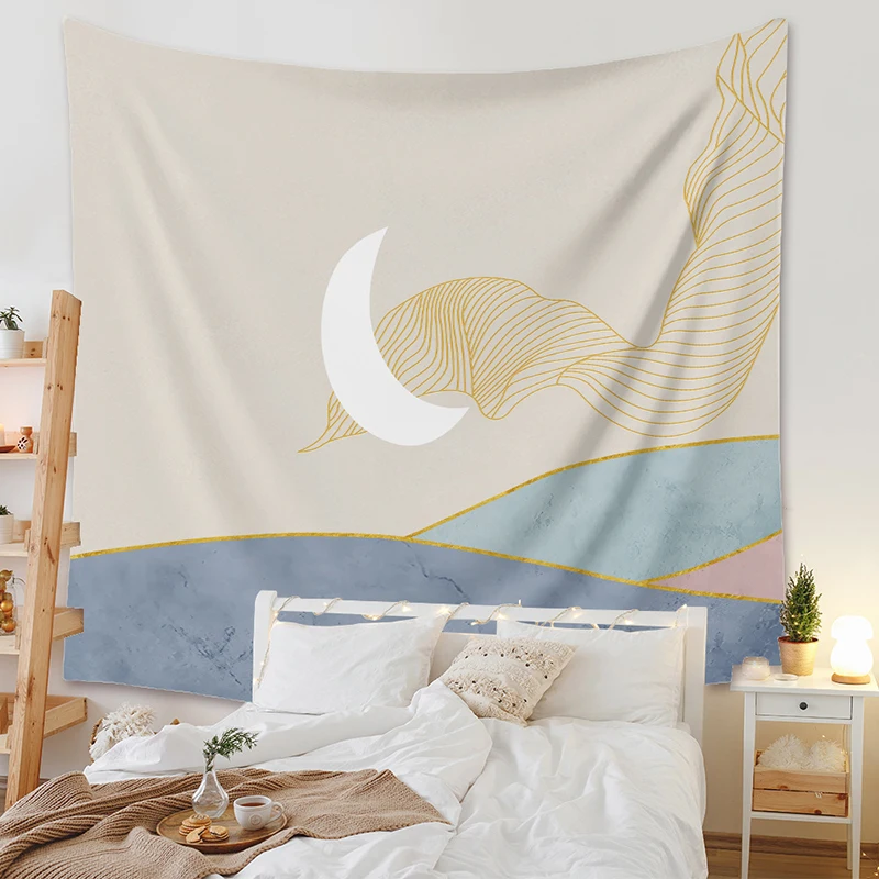 

New Sun Backdrop INS Room Carpet Dorm Tapestries Moon Vintage Tapestry Morandi Color Wall Cloth Home Decoration Wall Hanging