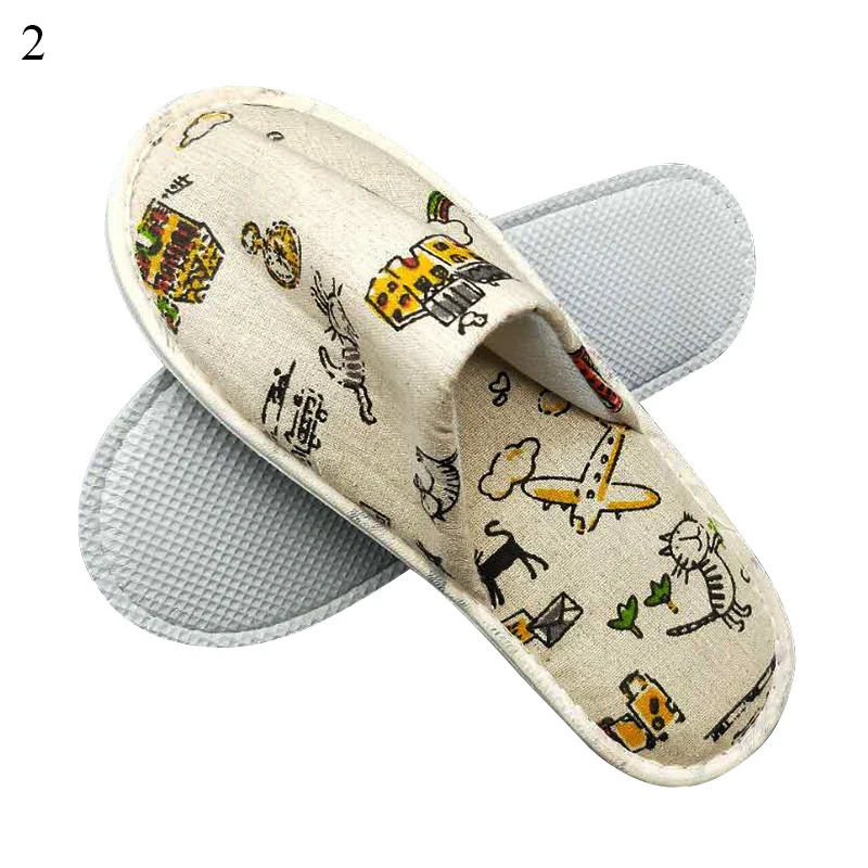 

1 pairs Home Guest Indoor Slippers Printed Women Hotel Travel Spa Portable Folding Disposable Supplies Slippers Summer Linen