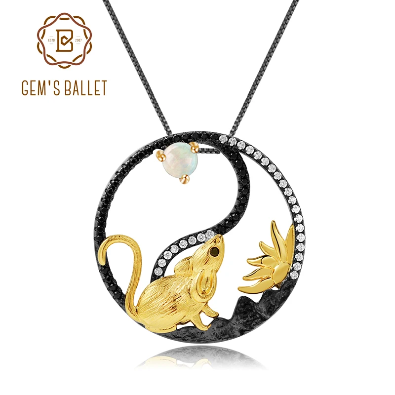 Женское Ожерелье крыса из серебра 925 пробы с натуральным африканским