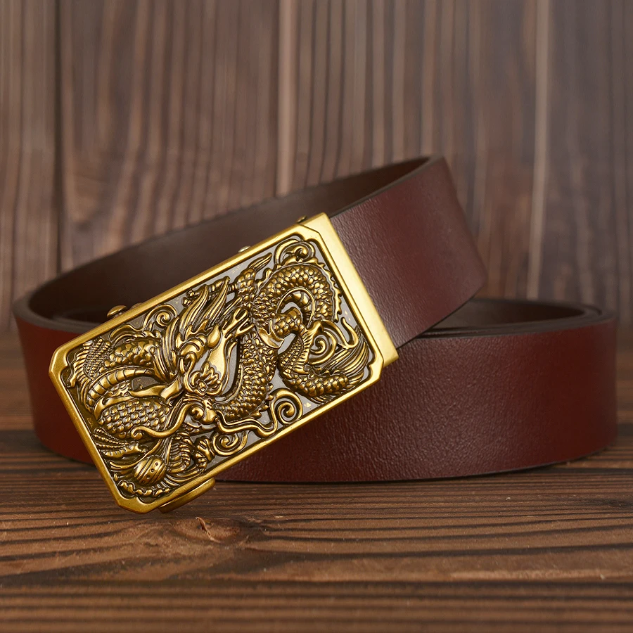 Мужской винтажный ремень с храповым механизмом из натуральной кожи