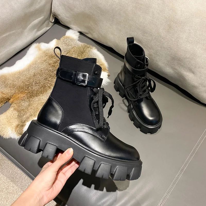 

versatile same boots women's autumn boots military boots new British Wind work boots muffin thick bottom pocket