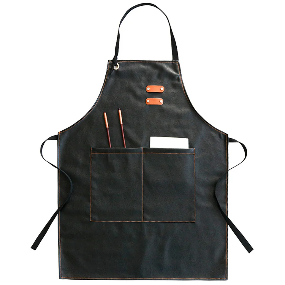 

Apron Work Fashion PU Leather Home Kitchen Cooking Men And Women Cake Restaurant Baking Work Clothes Custom Logo Printing