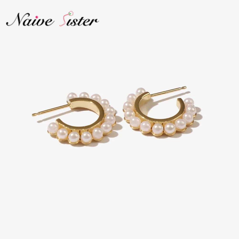 

Cute Open Hoop Earrings for Women Teen Girls Small Pearl Earings Party Wedding Costume Jewelry Female C Shape Studs Fashion