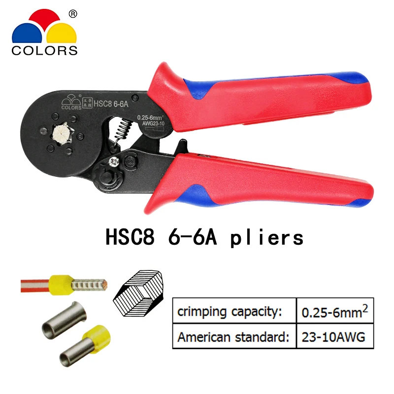 HSC8 6-6A pliers HSC8 10SA обжимные плоскогубцы 0,25-10мм2 23-7AWG HSC8 6-6A/6-4A Клеммная коробка для труб бренд мини Тип круглый нос европейские плоскогубцы инструменты - Цвет: HSC8 6-6A pliers