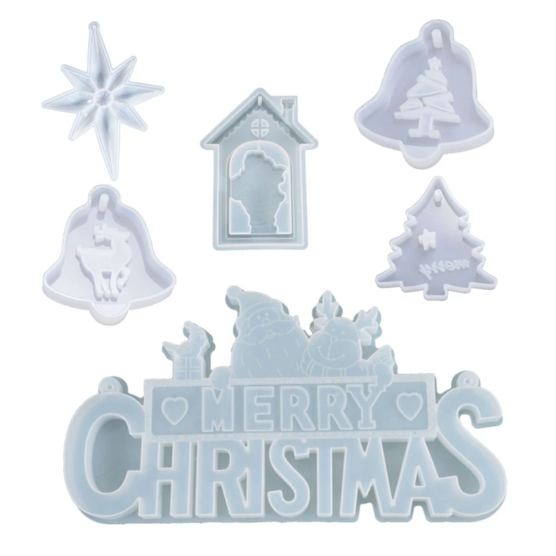 

6Pcs Christmas Theme Silicone Resin Casting Mold Kit Epoxy Resin Pendant Mold