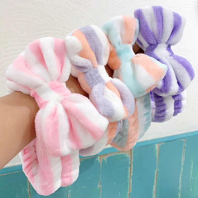 Корейская мода коралловый флис бантик повязка на голову для женщин в горошек