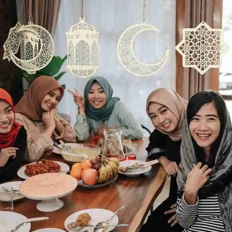 

Wood Craft Ramadan Eid Mubarak Decorations Pendant Muslim Party Plaque Wooden Supplies For Home Hanging Islam Ornament Moon