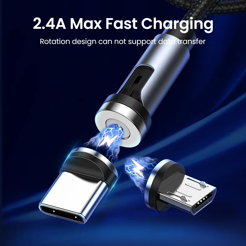 Магнитный зарядный кабель UGREEN USB Type-C/Micro USB/Type-C вращающийся на 540 градусов для
