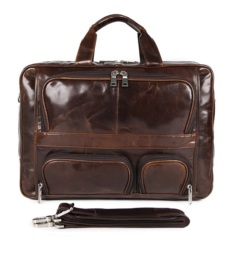 Мужской портфель из натуральной кожи коричневый двойной PC карманы 17 &quotНастоящая