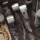 Новинка 2021, прозрачная Васи-лента с изображением перьев, бабочек, растений, клейкая лента, самодельный стикер для скрапбукинга, этикетка, Маскировочная лента, Васи-ленты