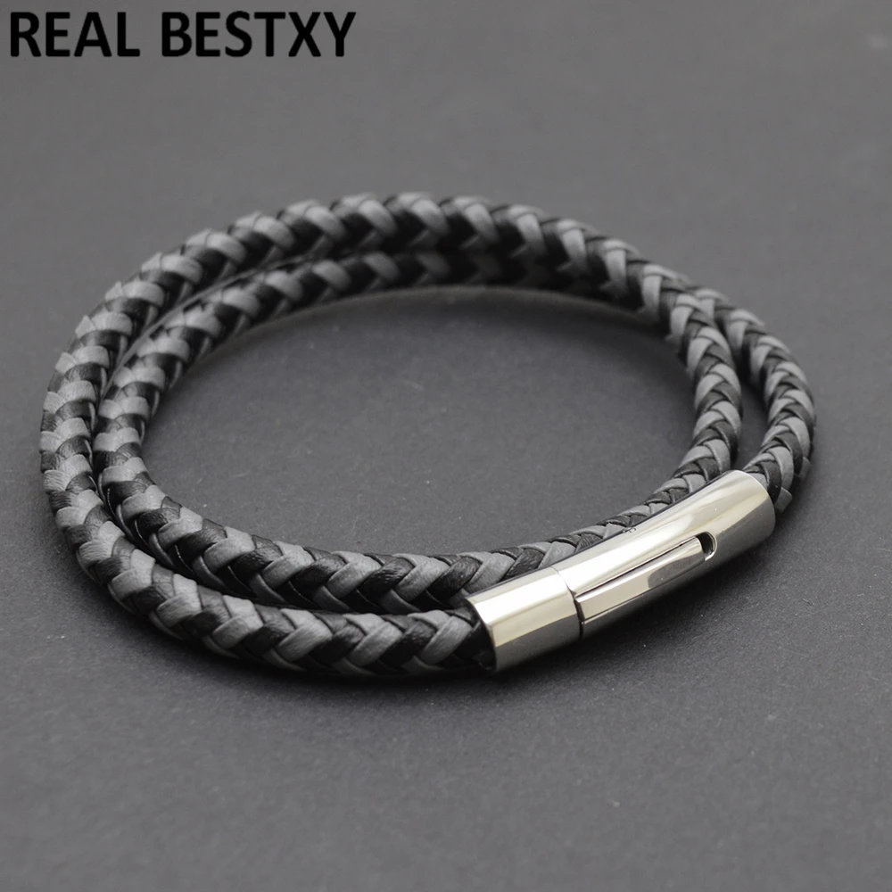 Мужские плетеные кожаные браслеты с логотипом на заказ серое черное украшение из
