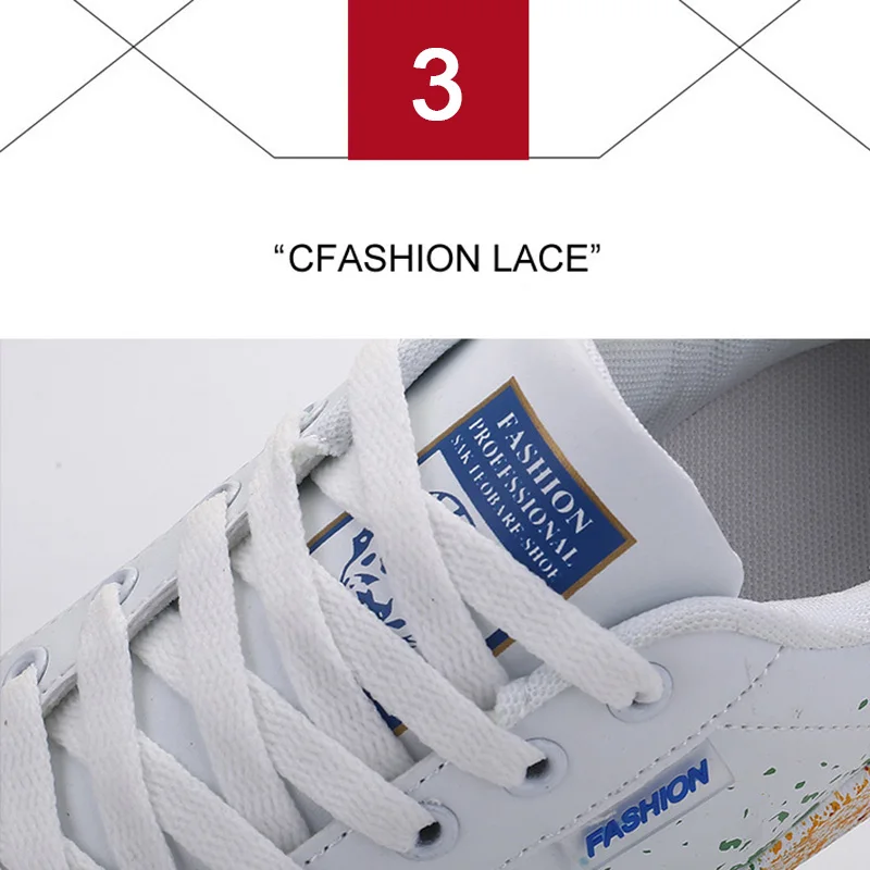 Кроссовки на плоской подошве для мужчин и женщин цветные граффити шнуровке ПУ