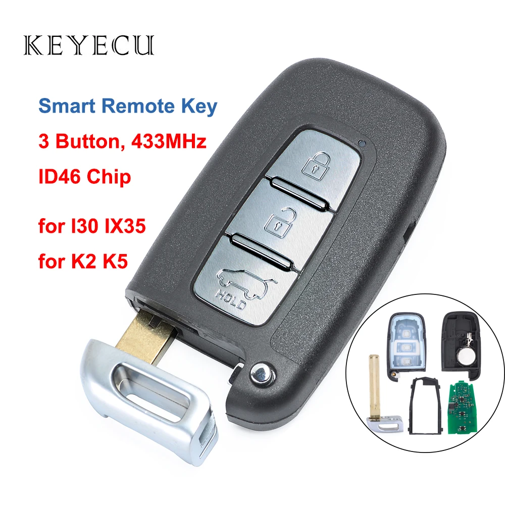 Дистанционный смарт ключ Keyecu 3 кнопки 433 МГц с чипом ID46 для Hyundai I30 IX35 Kia K2 K5 новинка