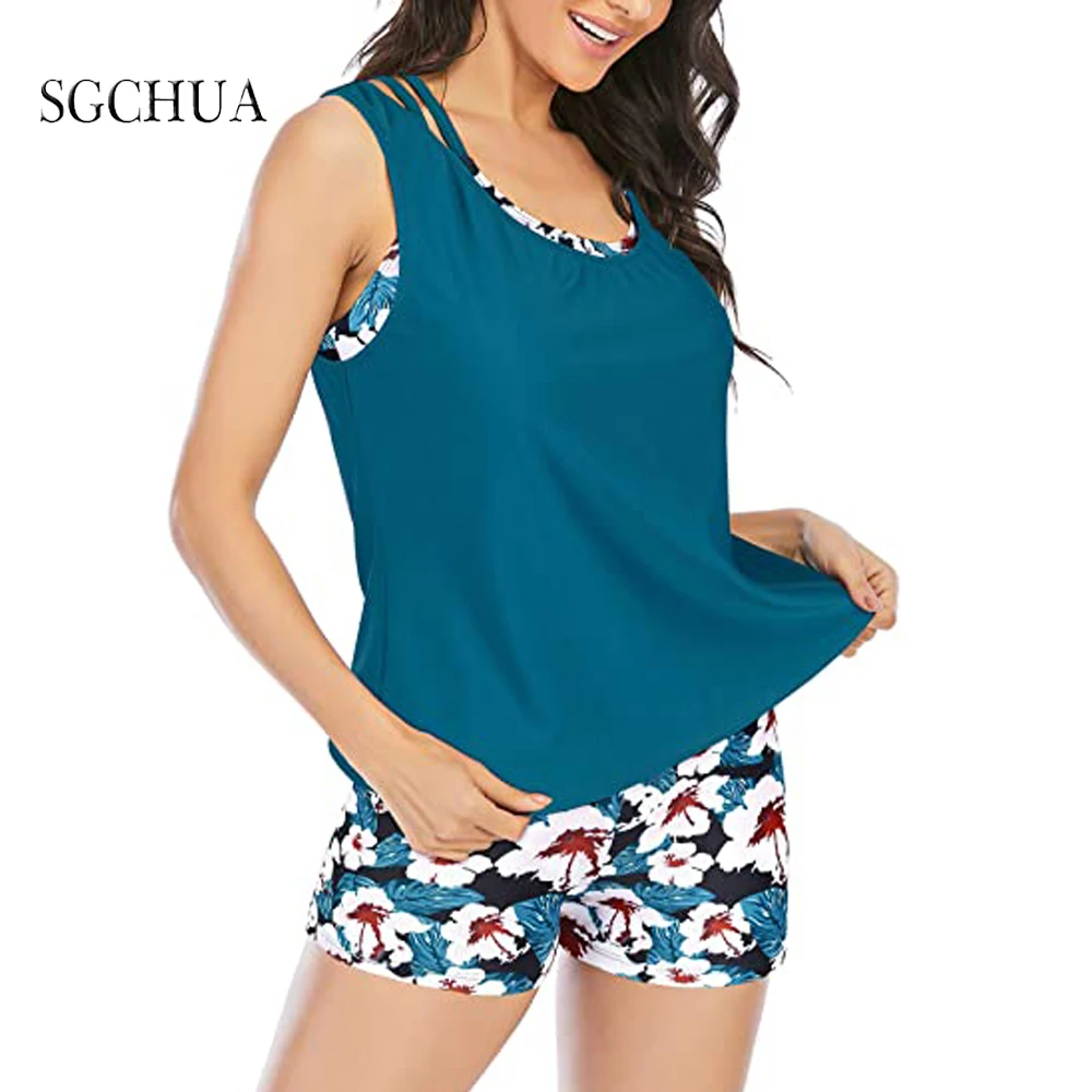 2021 New Print Sport 3 Piece Swimsuit Female Push Up Bikinis With Vest Women Plus Size 3XL High Waist Bathing Suit Beach Wear | Спорт и