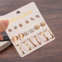 9 pairsset korean round hoop stud earrings small pearl earrings gold earrings for women 2020 trend fashion female jewelry gift