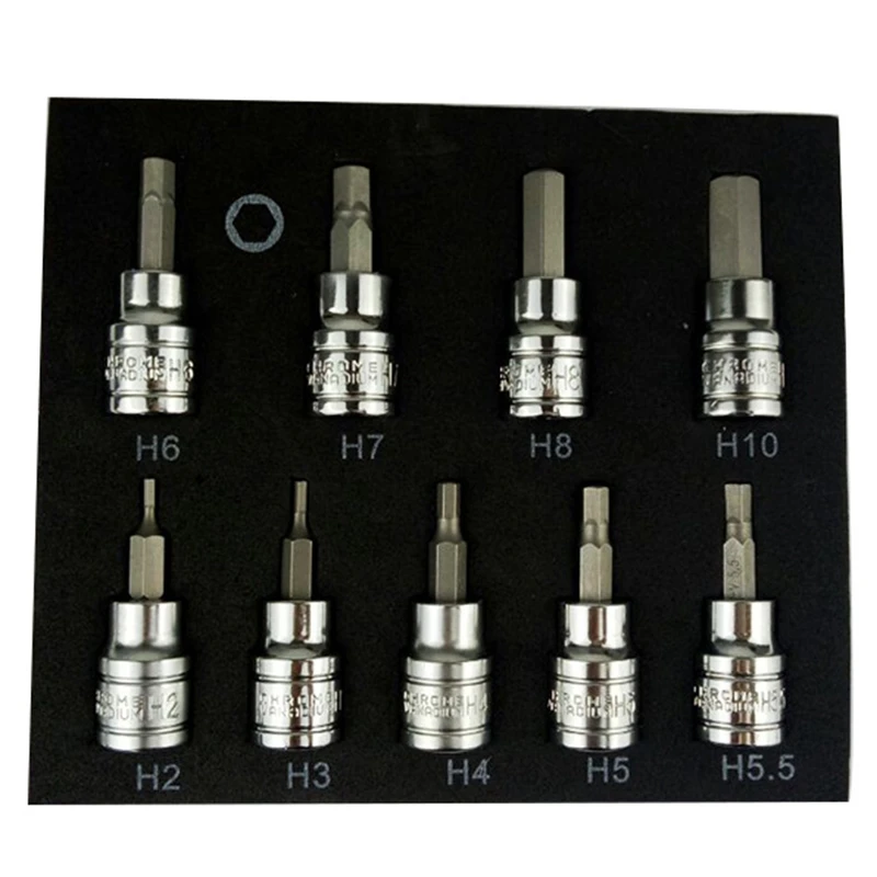 

3/8 inch Drive Socket Hexagon Key Drill Set Chrome Vanadium Steel Pressure Batch Sleeve Tool Set Socket Set H2-H10 Drill Socket