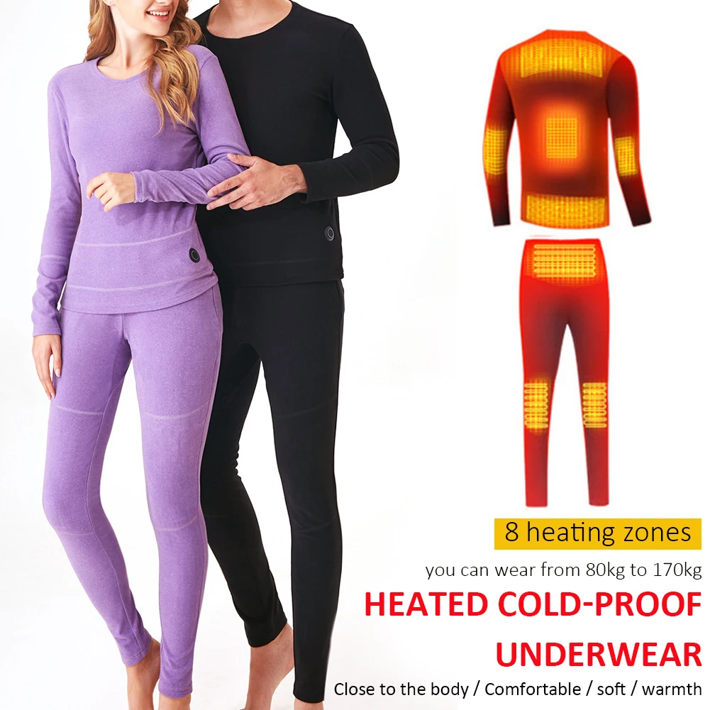 

Winter Heating Underwear Set USB Thermal Powered Electric Heated Warm Tops Pants Smart Phone Control Temperature Ski Underwear