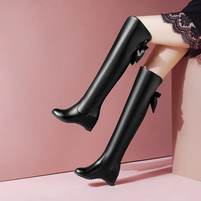 FXYCMMCQ 2021 Women's Winter New Korean High Heel Bow Sweet Knight Boots X2-9