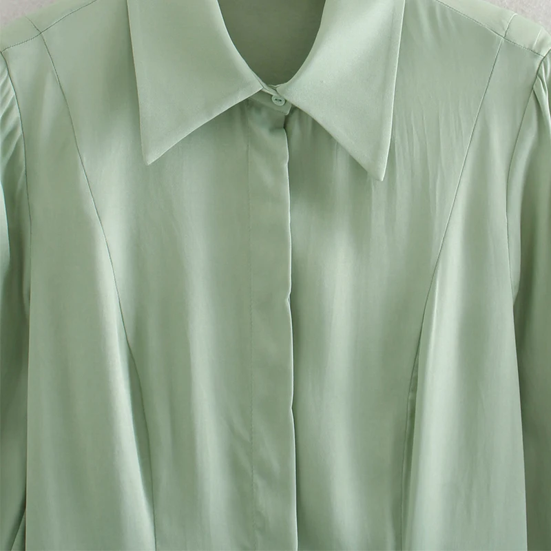 Женское платье-рубашка с отложным воротником ZA однотонное зеленое платье миди