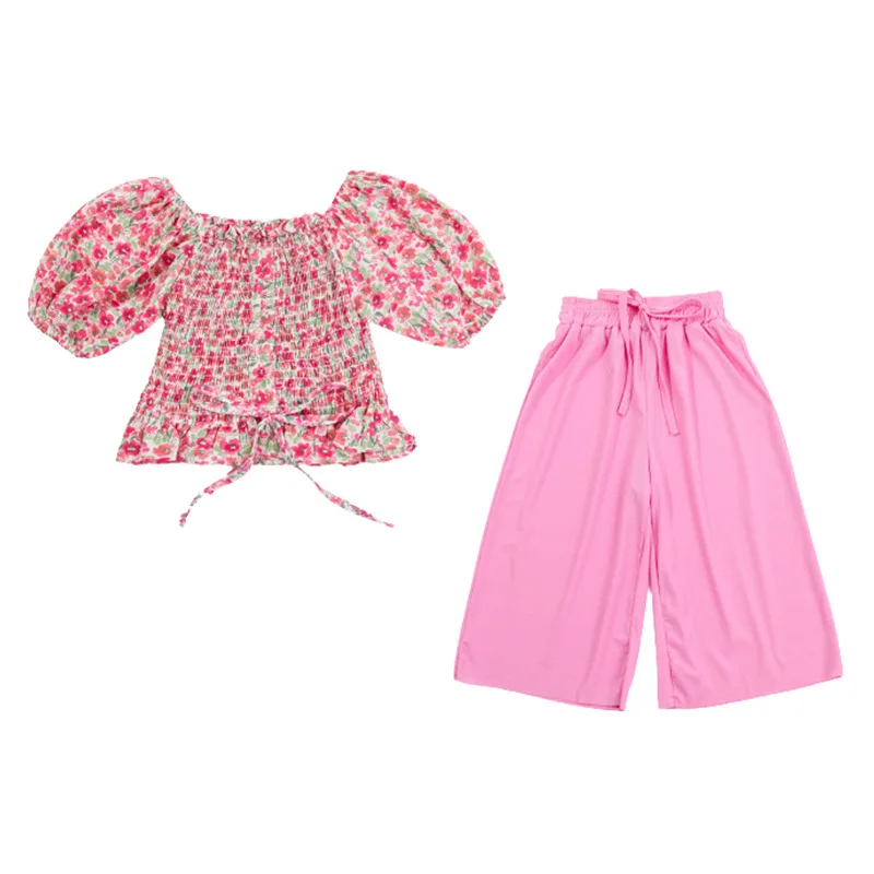 

Set Girls Floral Short Sleeve Top Cropped Trousers 2021 Summer children's Clothing Baby Two Piece Sets Kids