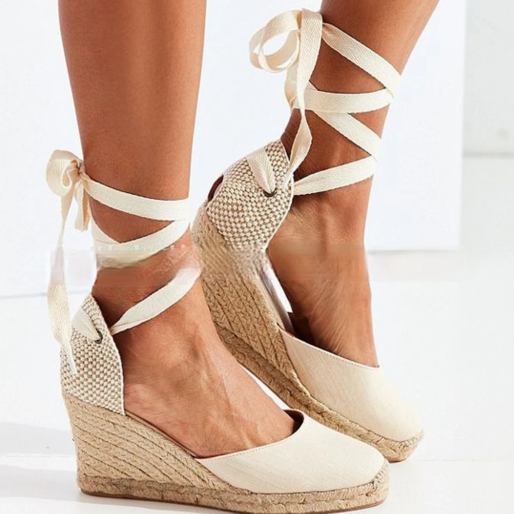 Сандалии женские холщовые с ремешком на щиколотке эспадрильи удобные дышащие
