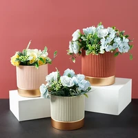 morandi cement flowerpot nordic style colorful stripe cylindrical shape flower pot succulent planter green plants with hole
