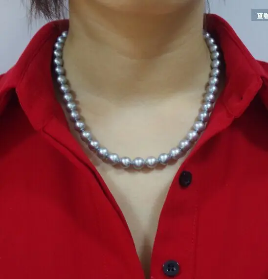 ?? 送料無料11-12ミリメートルラウンドシルバーグレー真珠のネックレス18インチ