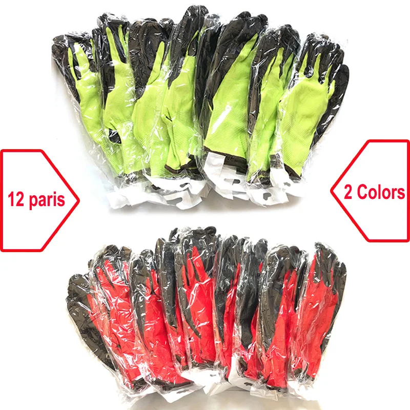 

24Pcs/12 Pairs Safety Work Rubber Gloves Nylon Knitted Glove Latex Coated For Gardener Builder Driver Mechanic Protective Gloves