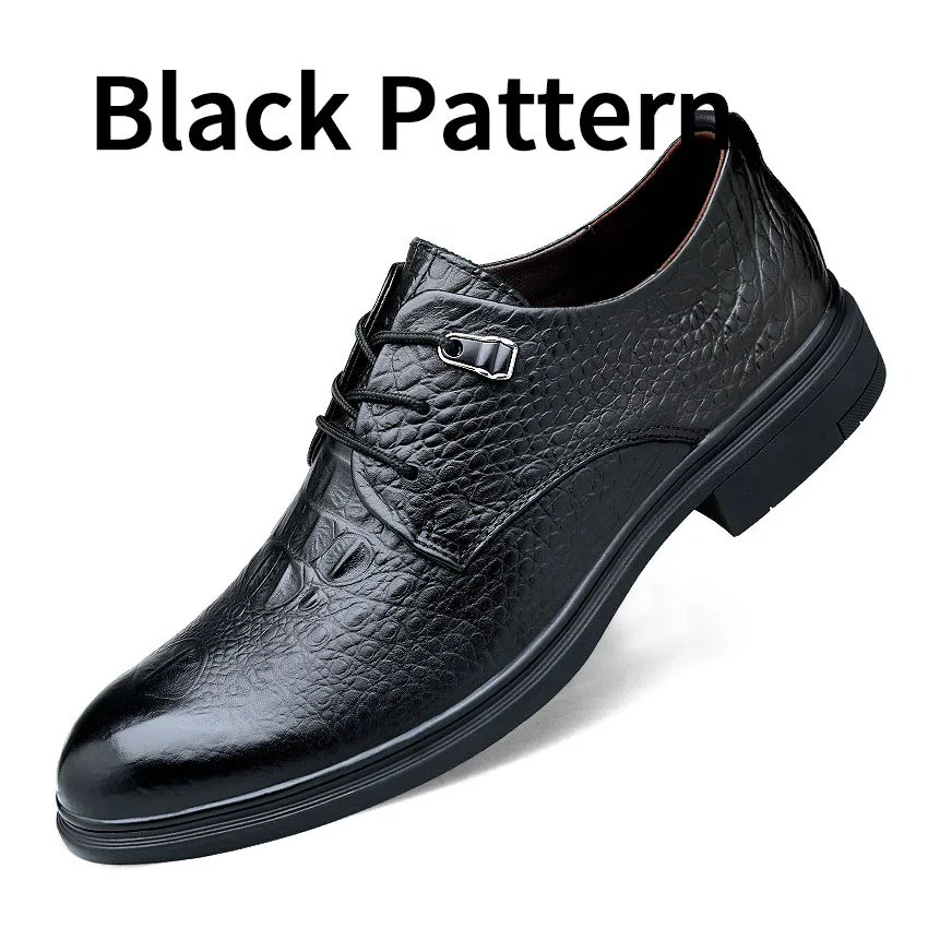 Black Pattern BIMUDUIYU обувь из натуральной кожи; Мужская официальная Свадебная Классическая деловая Мужская обувь; высококачественные модельные туфли-оксфорды черного цвета из кожи; большие размеры - Цвет: Black Pattern