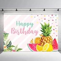 summer twotti frutti party backdrop girl birthday pink stripes confetti tropical fruits aloha floral photography background