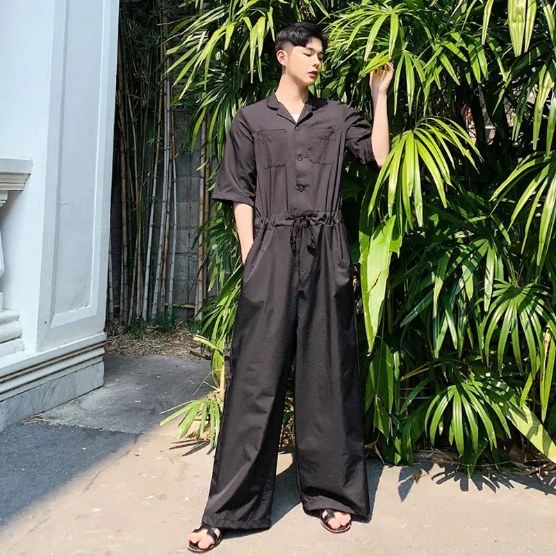 Комбинезон мужской с короткими рукавами повседневный свободный брючный