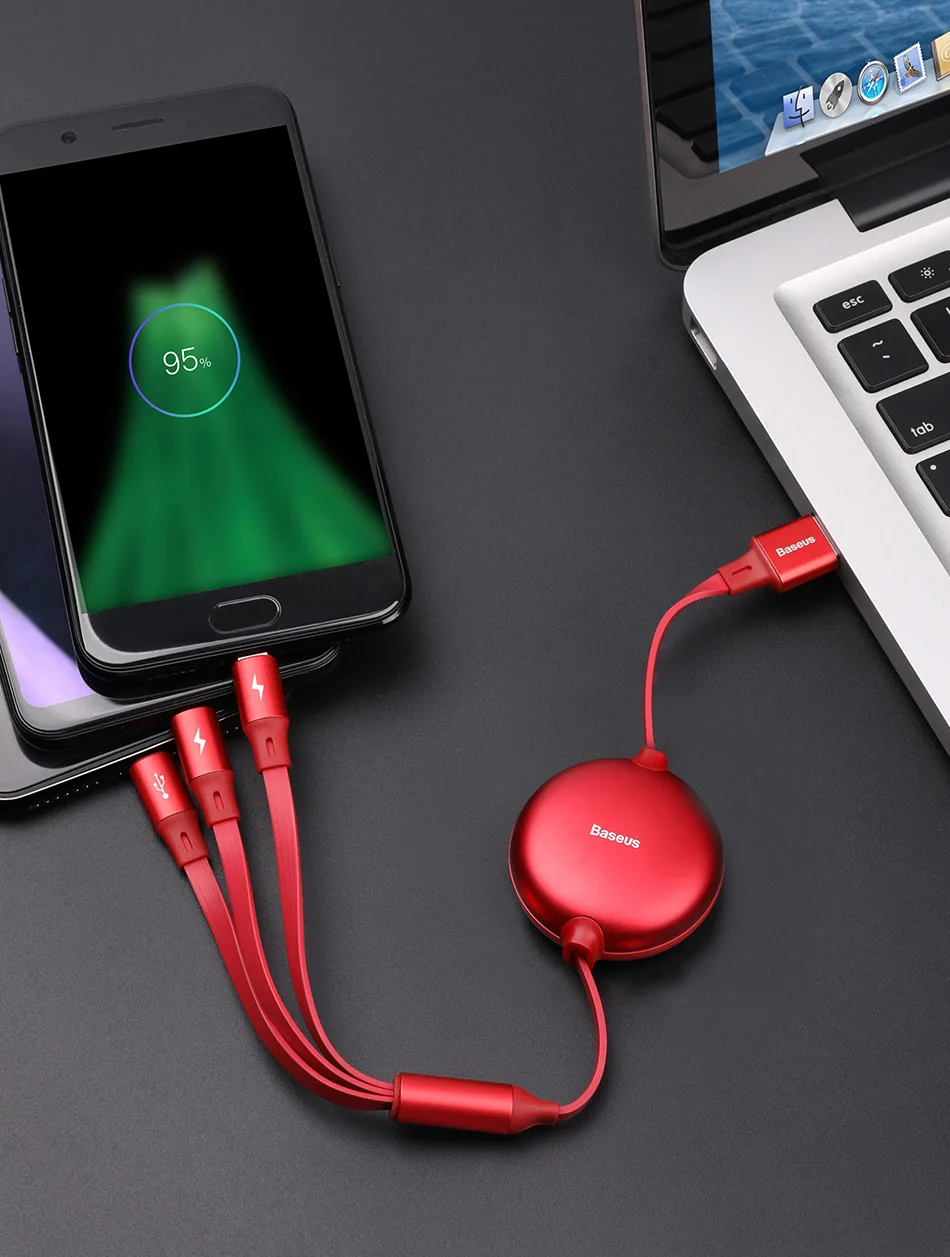 Baseus USB кабель 3 в 1 usb type C кабель для iPhone 11 XS XR USB кабель Регулируемый type C кабель для samsung S10 Micro USB кабель