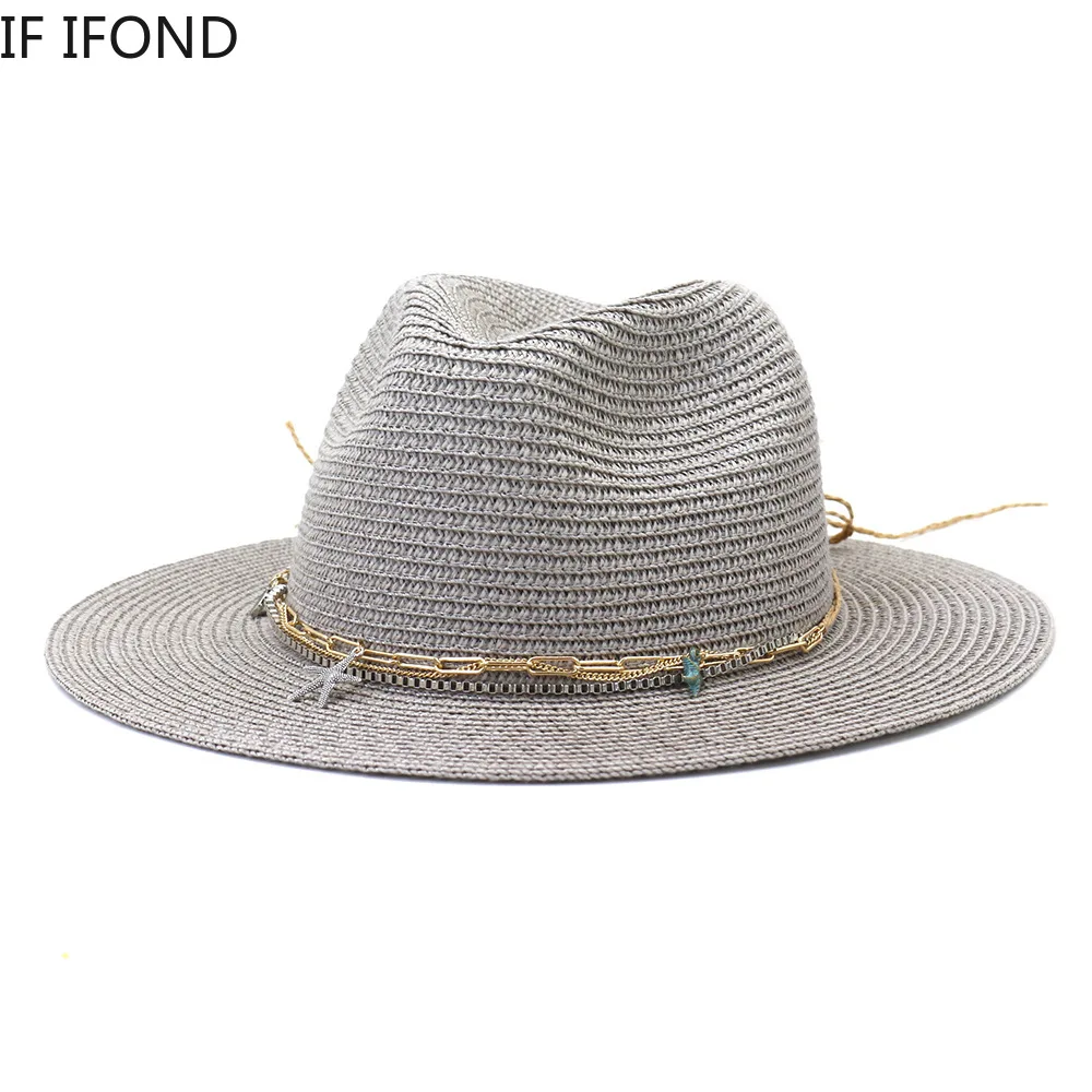 

Шляпа женская Соломенная с широкими полями, модная пляжная Панама для отдыха на открытом воздухе, джазовая, лето 2021