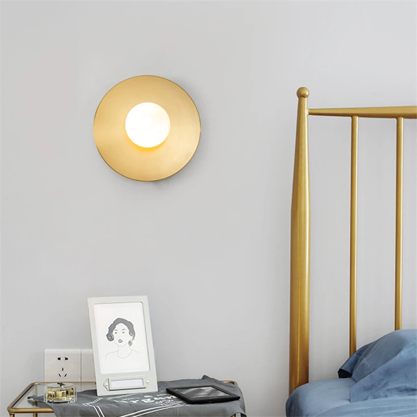 

Nordic Golden Disc Glass Wall Lamp Bedroom Bedside Corridor Aisle Staircase Loft Home Decoration Living Room Bathroom Wall Light