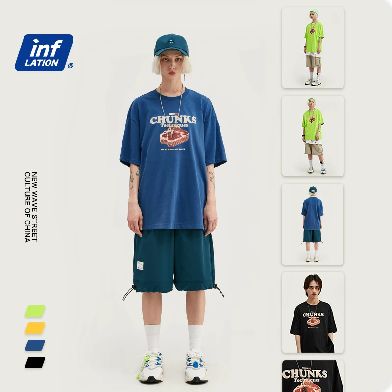 Мужская футболка в стиле Харадзюку INFLATION летняя из 100% хлопка с принтом CHUNKS Techniques