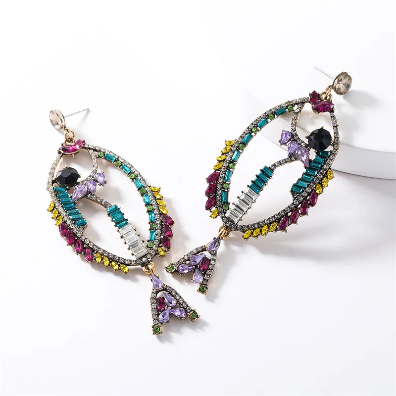 Серьги модные украшения 2019 европейские многоцветные серьги со стразами и полой