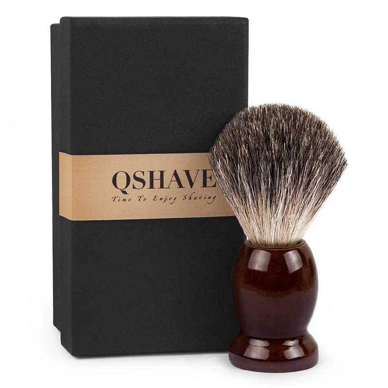 Qshave, Мужская щетка для бритья из чистого барсука, дерево,, для бритвы, двойная, безопасная, прямая, Классическая, безопасная, бритвенная щетка
