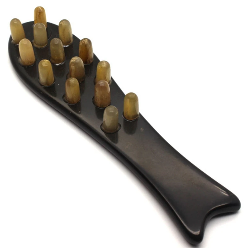 

Натуральный Рог Расческа Рог Меридиан Массажная щетка 14 зубьев Массажная Антистатическая звуковая головка массажер подарок